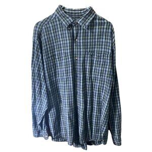 Carhartt Mens Long Sleeve Button-Up Shirt  L Blue & Green Plaid 100% Cotton